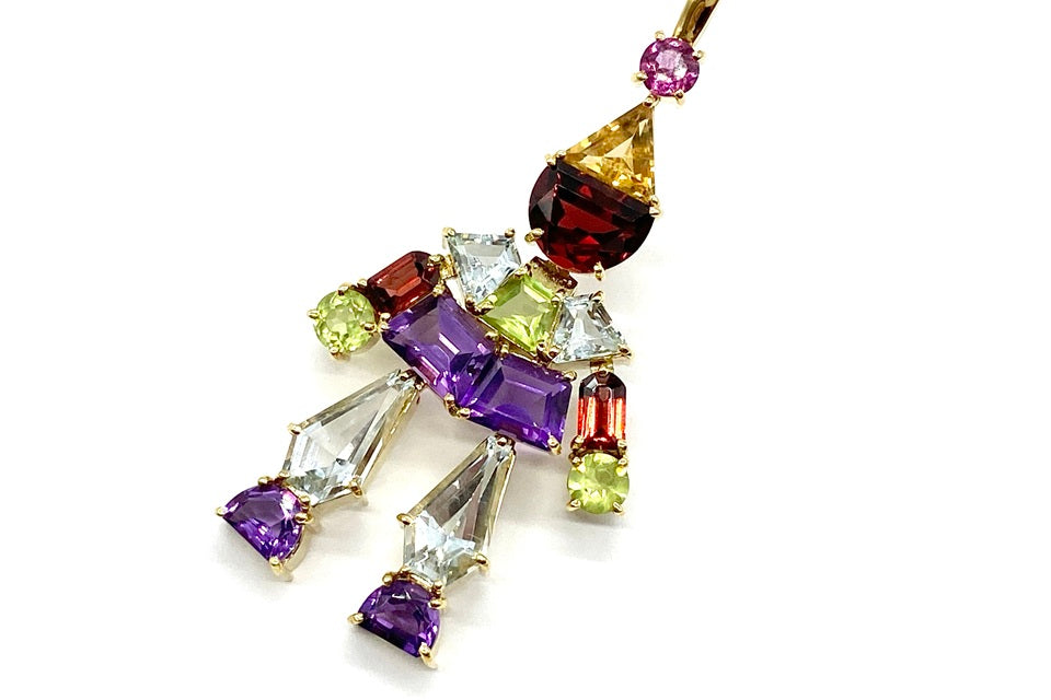Garnet K18ガーネット アメシスト ペリドット アクアマリン シトリンブローチ (NO.128724)