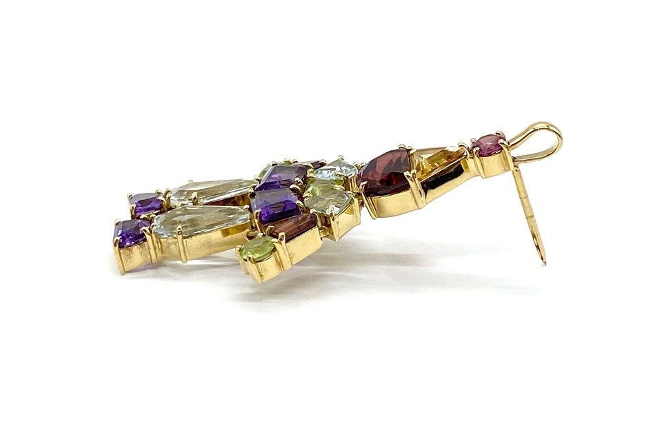 Garnet K18ガーネット アメシスト ペリドット アクアマリン シトリンブローチ (NO.128724)