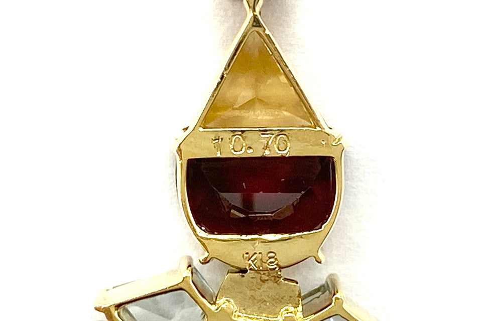Garnet K18ガーネット アメシスト ペリドット アクアマリン シトリンブローチ (NO.128724)