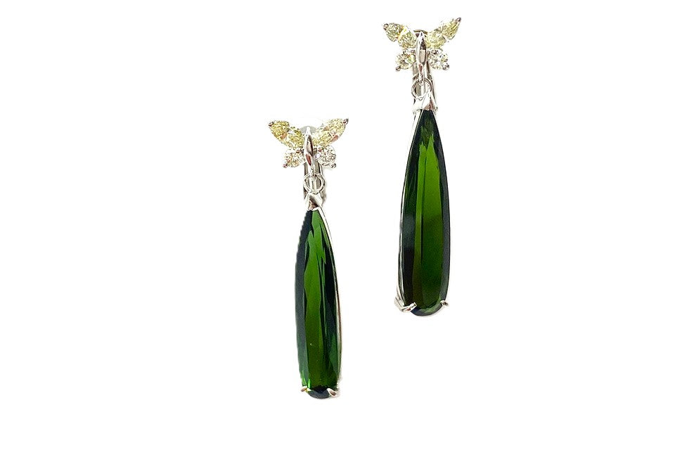 Green Tourmaline Pt900グリーントルマリン イエローダイヤモンドイヤリング (NO.128816)