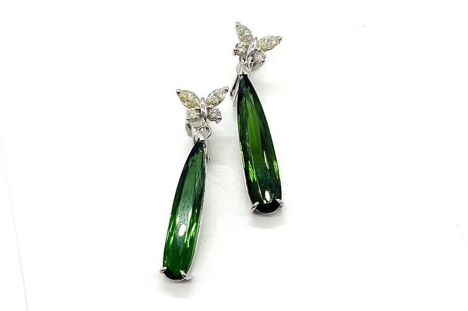 Green Tourmaline Pt900グリーントルマリン イエローダイヤモンドイヤリング (NO.128816)