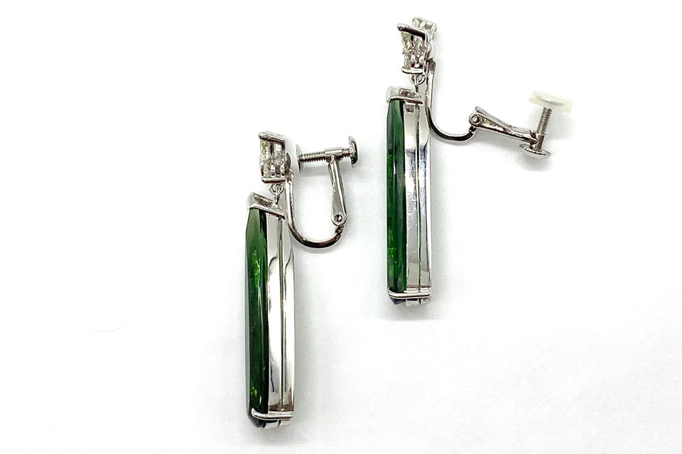 Green Tourmaline Pt900グリーントルマリン イエローダイヤモンドイヤリング (NO.128816)