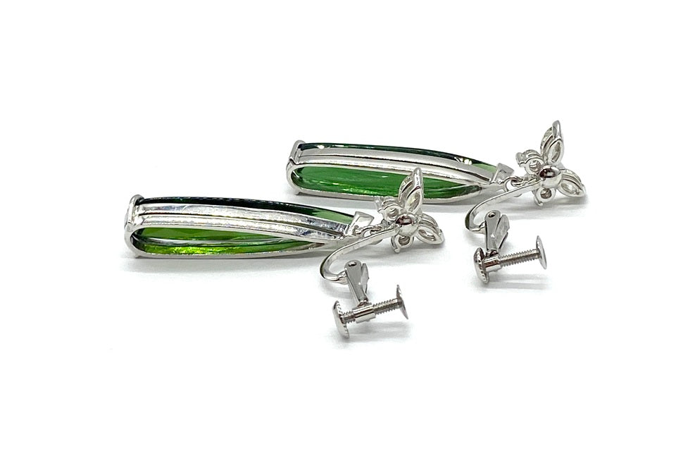 Green Tourmaline Pt900グリーントルマリン イエローダイヤモンドイヤリング (NO.128816)