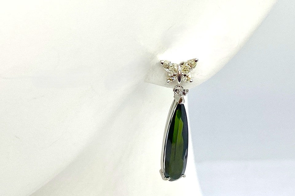 Green Tourmaline Pt900グリーントルマリン イエローダイヤモンドイヤリング (NO.128816)