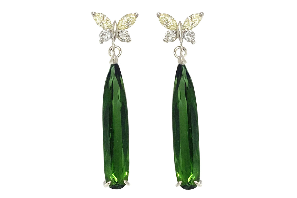 Green Tourmaline Pt900グリーントルマリン イエローダイヤモンドイヤリング (NO.128816)