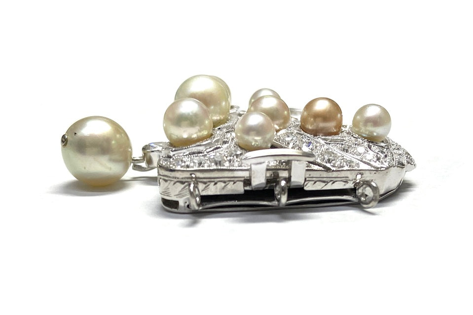 Antique Pt900パール ダイヤモンドクラスプ（3連用） (NO.128819)