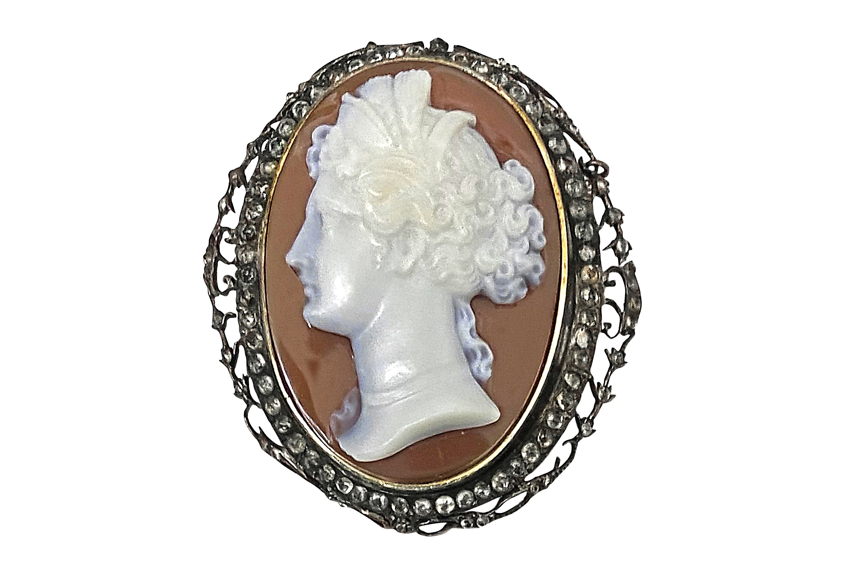 本ストーンカメオブローチ　16g 東Y8-0210☆2F Stone Cameo SVストーンカメオ ダイヤモンドブローチ (NO.128820