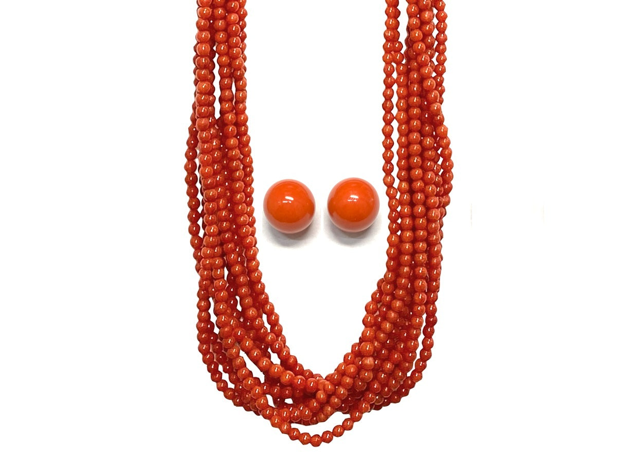 あき K18 珊瑚 ロングネックレス ミラーボール 約65cm Coral K18珊瑚ネックレス＆ピアス(No.128898) – JEX宝石ギャラリー