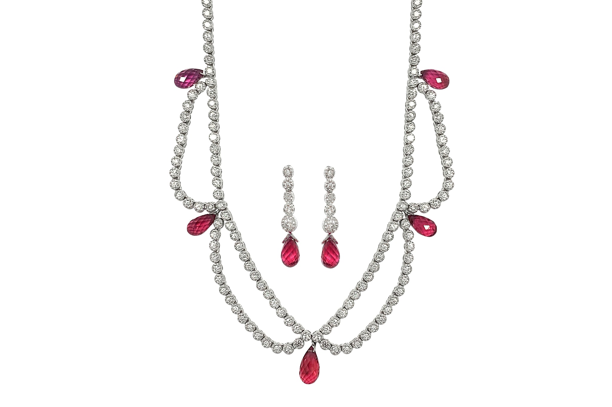 Rubellite K18WGルベライト ダイヤモンドネックレス＆ピアス (NO.128914)