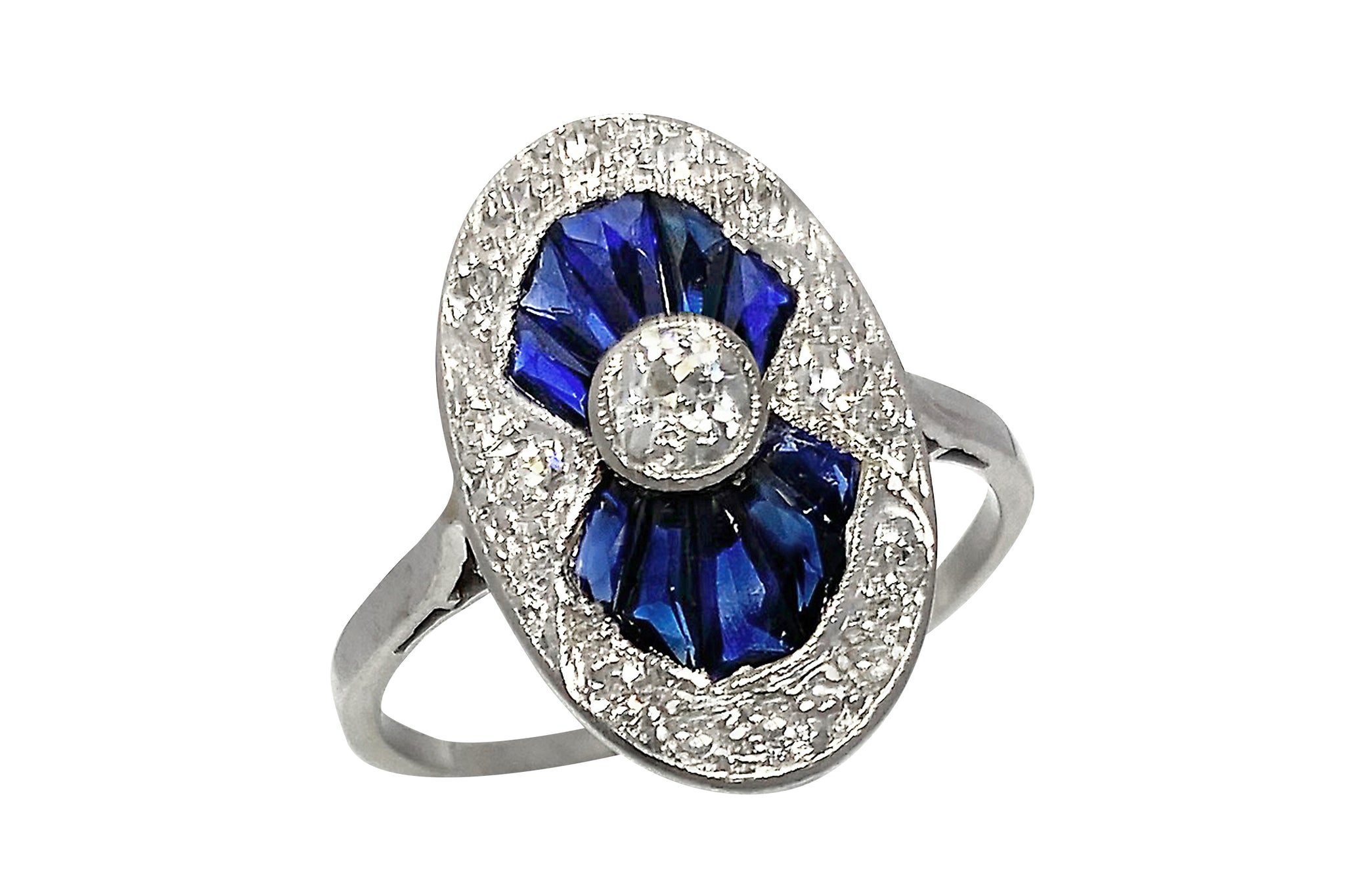 Antique【アンティーク】K18WGサファイヤ ダイヤモンドリング (NO.128988)