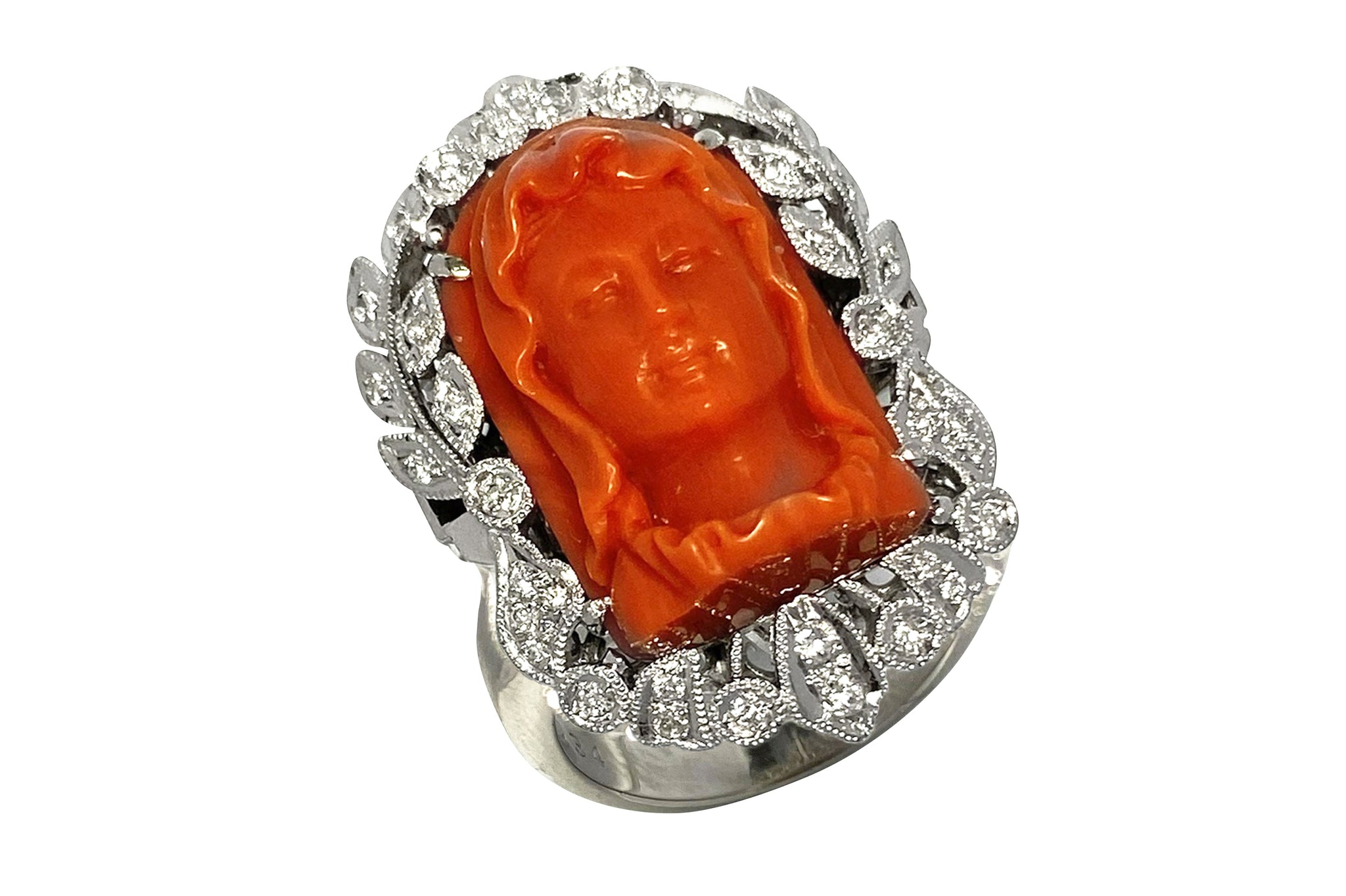 Coral Pt900珊瑚 ダイヤモンドリング (NO.128990)