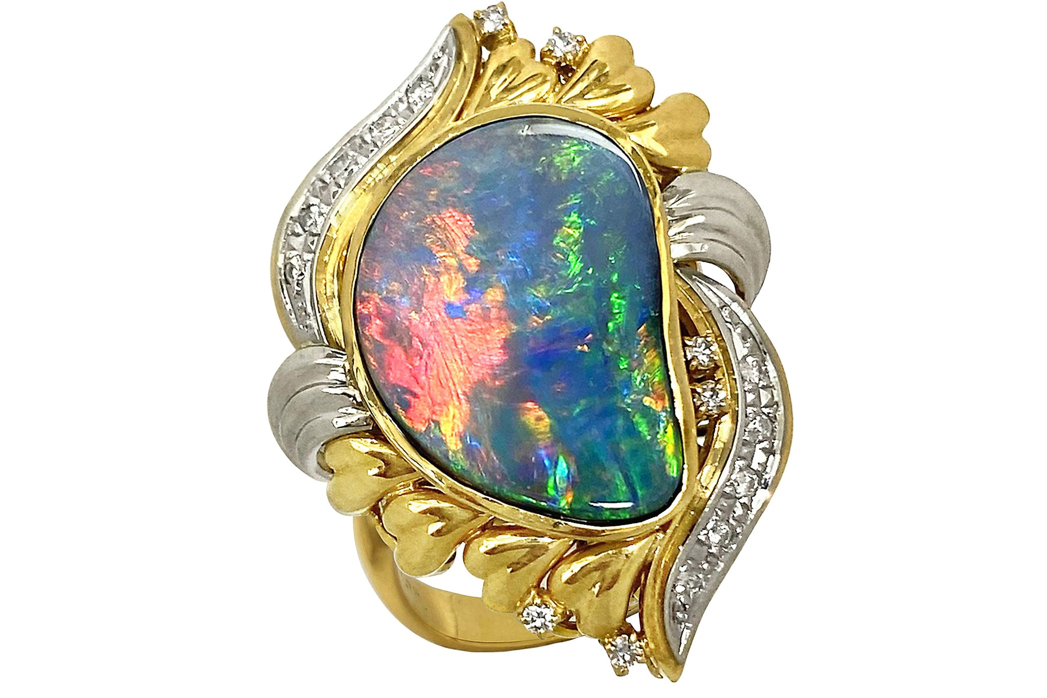 Boulder Opal K18/Pt900ボルダーオパール ダイヤモンドリング (NO 