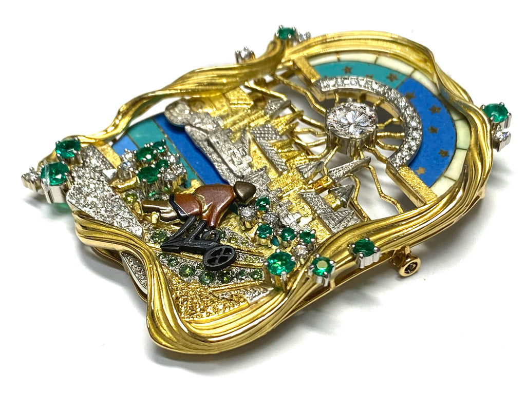 石川暢子】 K18/Pt900ダイヤモンド エメラルド エナメルブローチ兼ペン