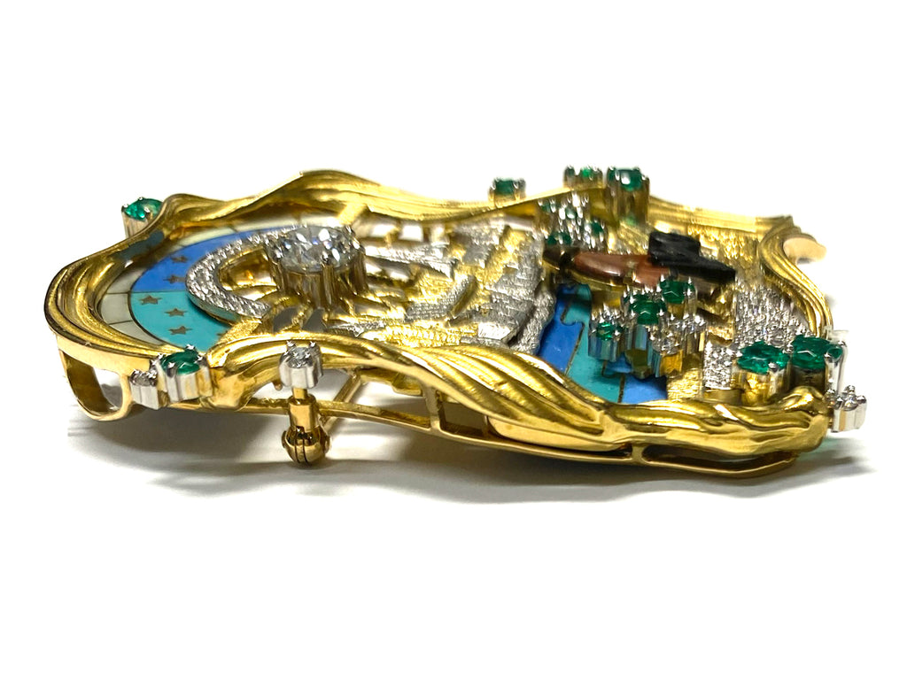 石川暢子】 K18/Pt900ダイヤモンド エメラルド エナメルブローチ兼ペン
