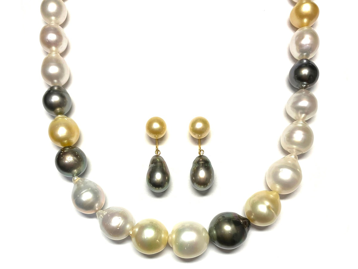 South Sea Pearl SV白蝶(白・ゴールド系)黒蝶パールネックレス＆K18黒 