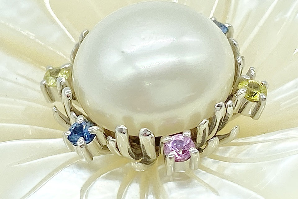 South Sea Pearl K18WG白蝶パール/白蝶貝 サファイヤペントップ兼