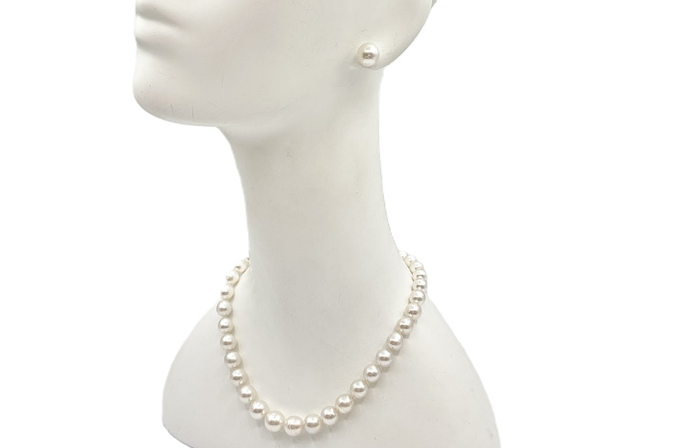 South Sea Pearl SV白蝶パールネックレス＆K14WGピアス (NO.305146)