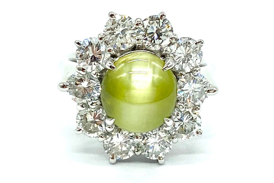 Chrysoberyl Cat’s Eye Pt900クリソベリルキャッツアイ ダイヤモンドリング (NO.128674-B)
