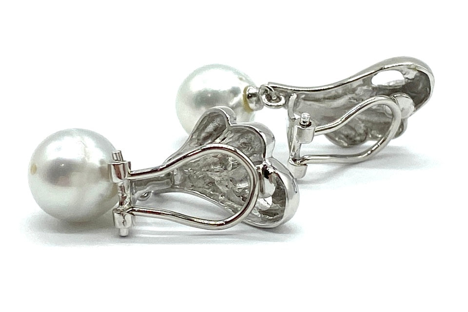 South Sea Pearl K14WG白蝶パール ダイヤモンドイヤリング (NO.128944)