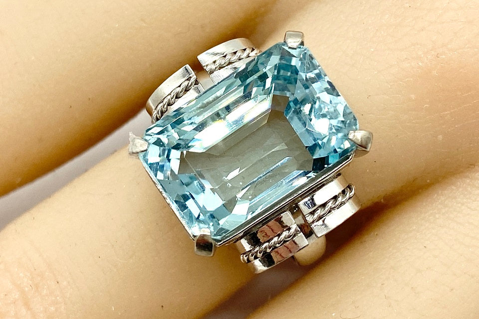 Aquamarine K14WGアクアマリンリング (NO.48653)