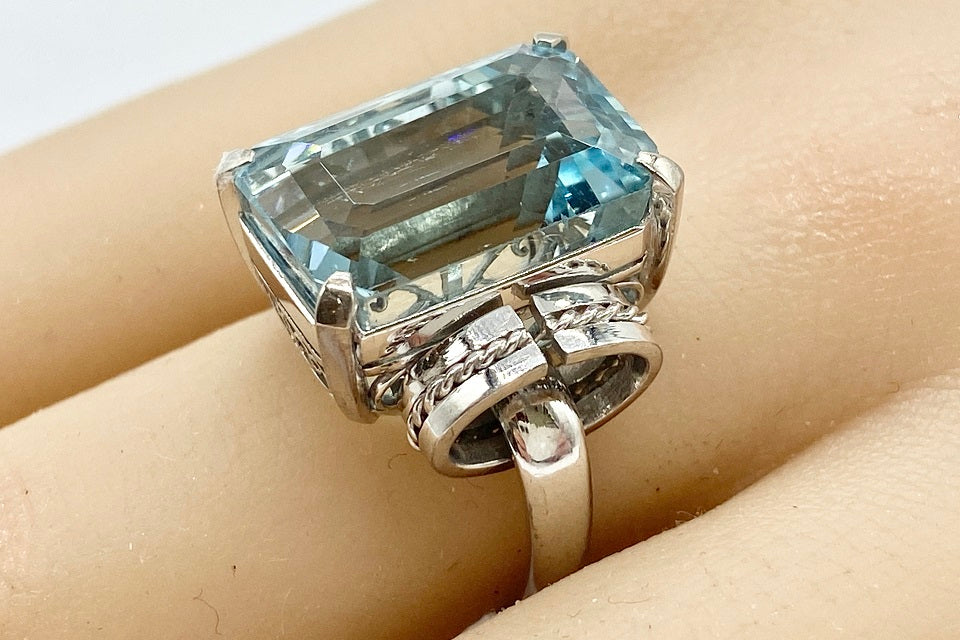 Aquamarine K14WGアクアマリンリング (NO.48653)