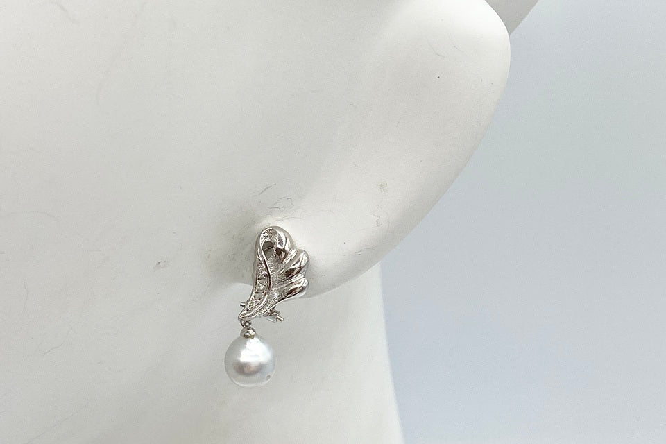 South Sea Pearl K14WG白蝶パール ダイヤモンドイヤリング (NO.128944)