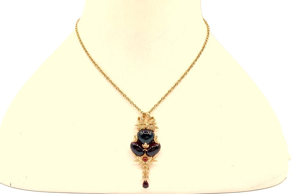 ROKUZAN 【碌山】K14PG/K18ガーネット ダイヤモンドペンダント (NO.128918-B)