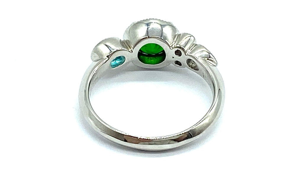 Demantoid Garnet　Pt900デマントイドガーネット パライバトルマリン ダイヤモンドリング(NO.128669-B)