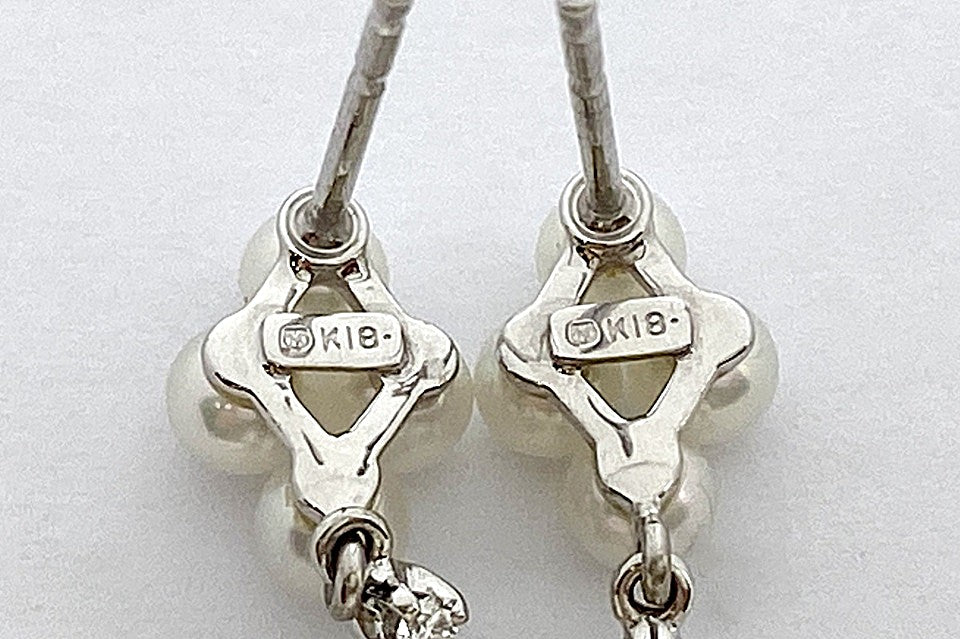 【美品】MIKIMOTO パールピアス　約6.4㎜珠　K18WG MIKIMOTO【ミキモト】 K18WGアコヤパール ダイヤモンドピアス (NO