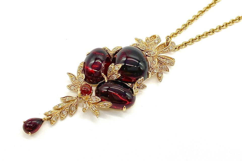 ROKUZAN 【碌山】K14PG/K18ガーネット ダイヤモンドペンダント (NO.128918-B)