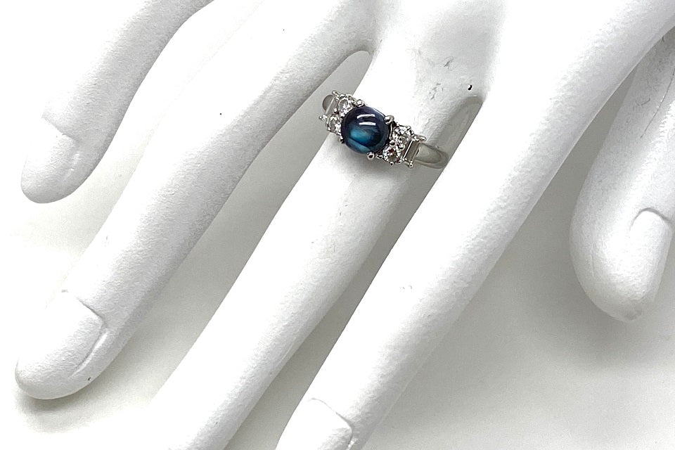 Pt900 アレキサンドライト キャッツアイ 1.248ct ダイヤ リング 