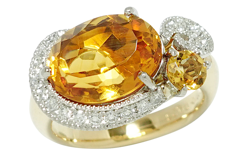 Citrine K18/Pt900シトリン ダイヤリング (NO.304437)