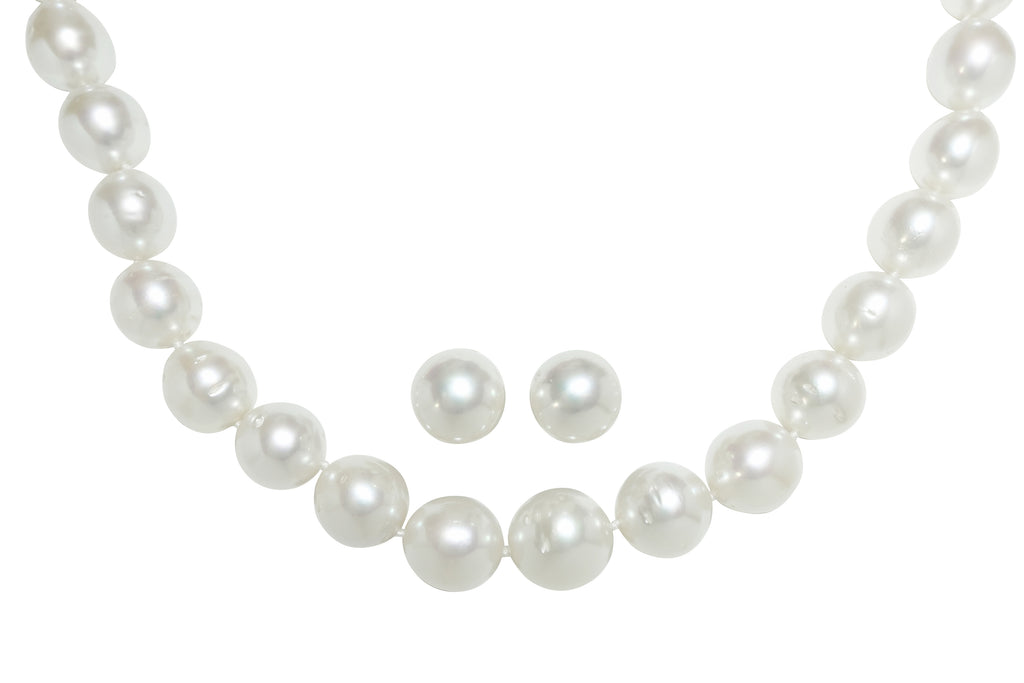 South Sea Pearl SV白蝶パールネックレス＆K14WGピアス (NO.305146)