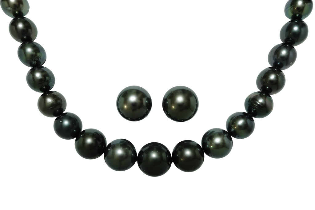 Black Pearl SV黒蝶パールネックレス＆K14WG黒蝶パールピアス (NO.305147)