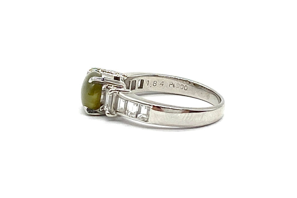 Chrysoberyl Cat’s Eye Pt900クリソベリルキャッツアイ ダイヤモンドリング (NO.305197)