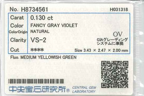 Violet Diamondバイオレットダイヤモンドルース　FANCY GRAY VIOLET-VS2 (NO.305208)