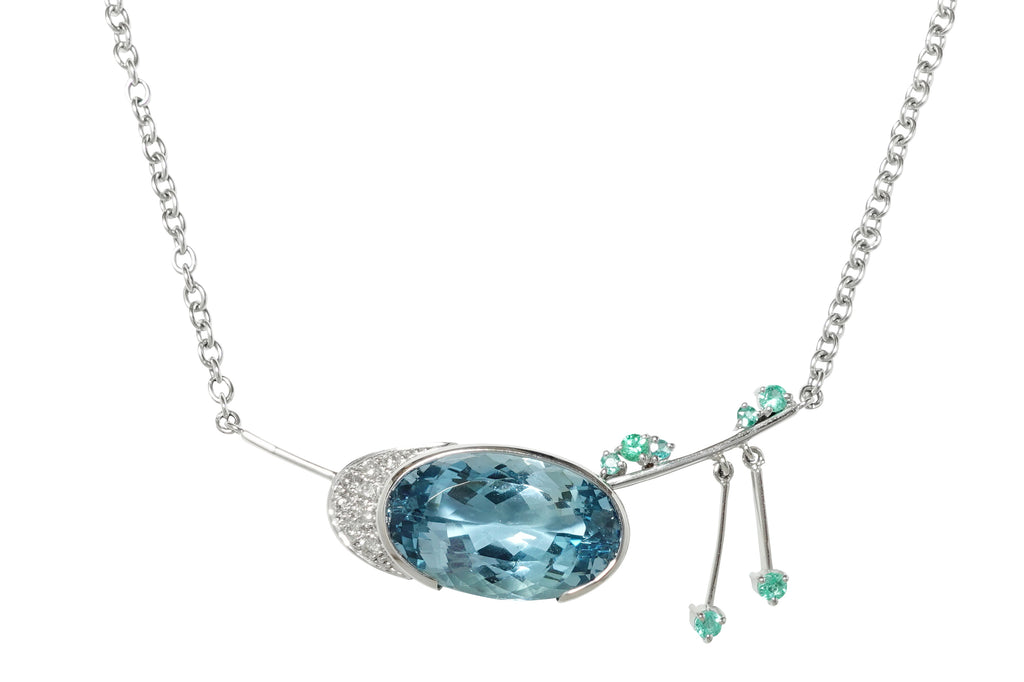 Aquamarine K18WGアクアマリン パライバトルマリン ダイヤモンドネックレス (NO.305341)