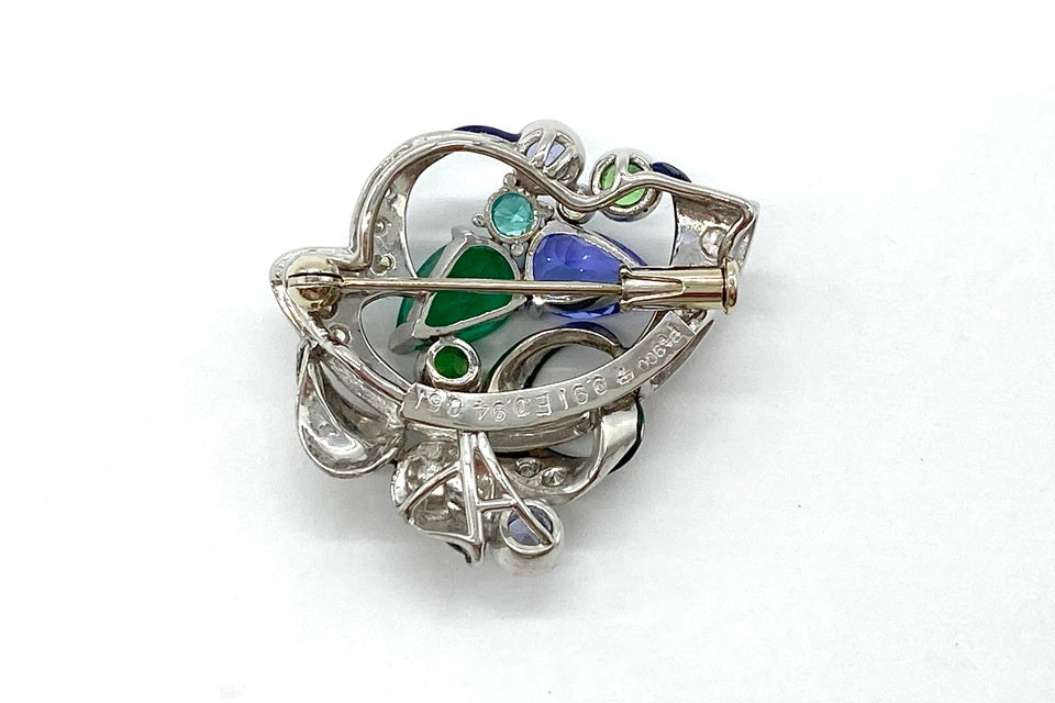Tanzanite Pt900タンザナイト エメラルド グリーンガーネット ダイヤモンド エナメルブローチ (NO.305344)