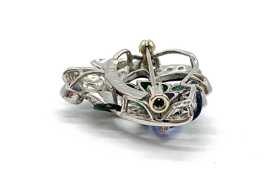 Tanzanite Pt900タンザナイト エメラルド グリーンガーネット ダイヤモンド エナメルブローチ (NO.305344)