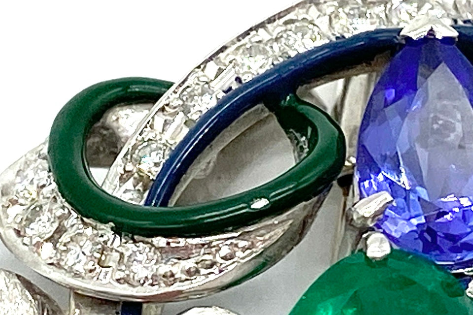 Tanzanite Pt900タンザナイト エメラルド グリーンガーネット ダイヤモンド エナメルブローチ (NO.305344)