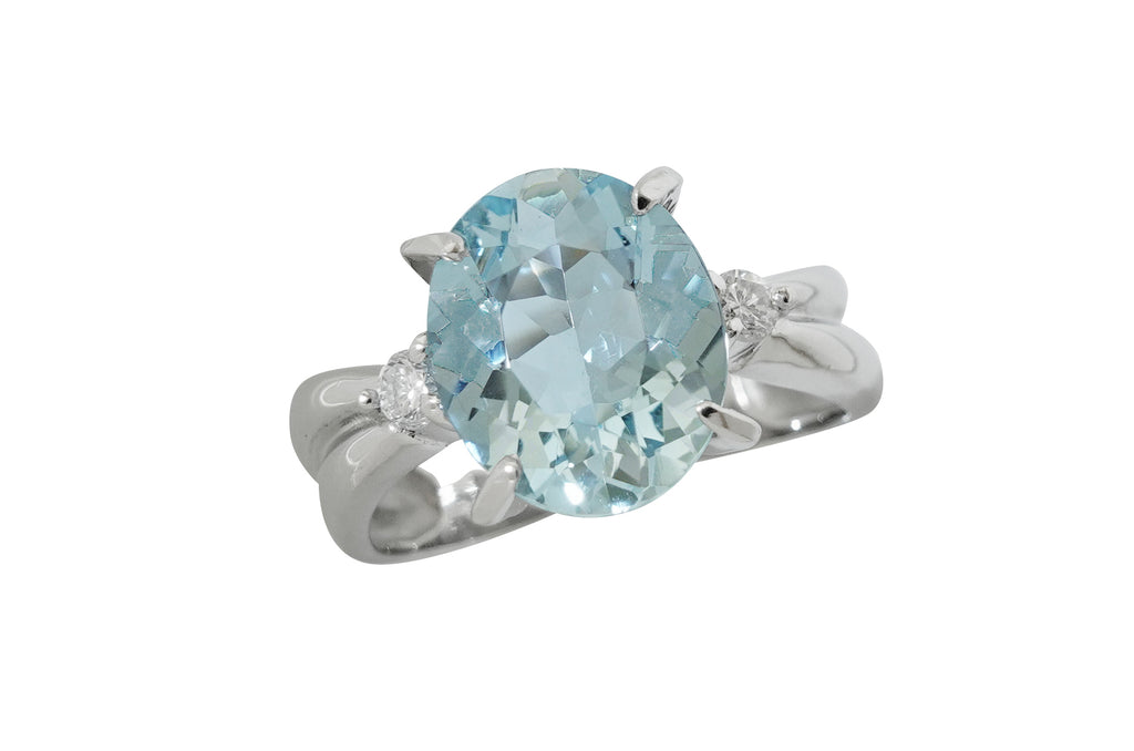 Aquamarine Pt900アクアマリン ダイヤモンドリング (NO.305418)