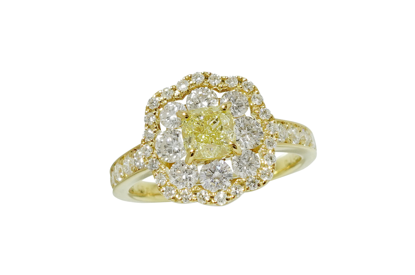 Yellow Diamond K18イエロー/カラーレスダイヤモンドリング