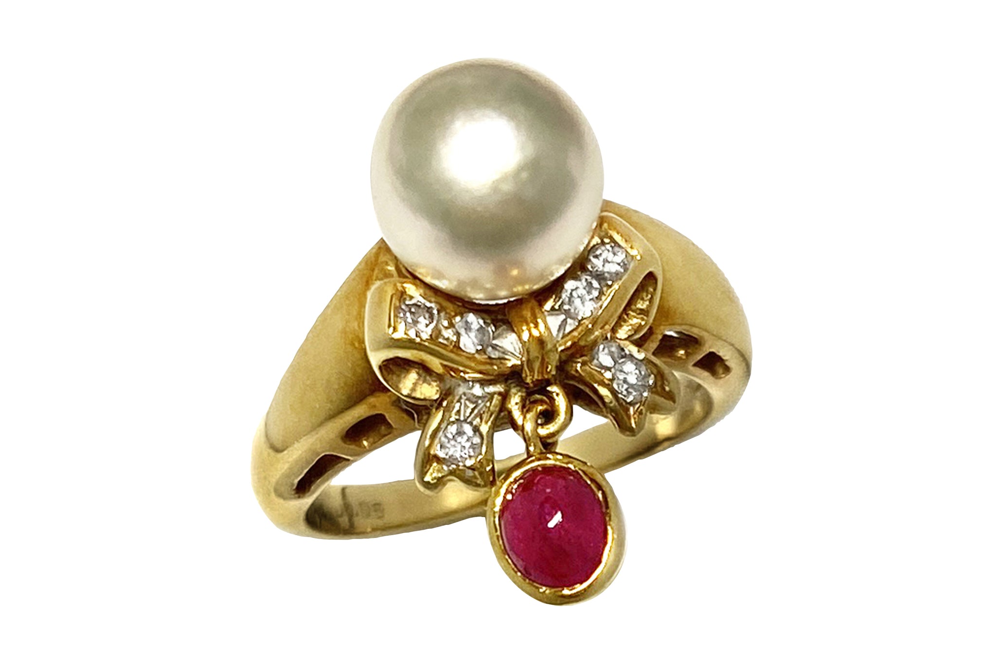 Akoya Pearl K18アコヤパール ルビー ダイヤモンドリング (NO.305514)