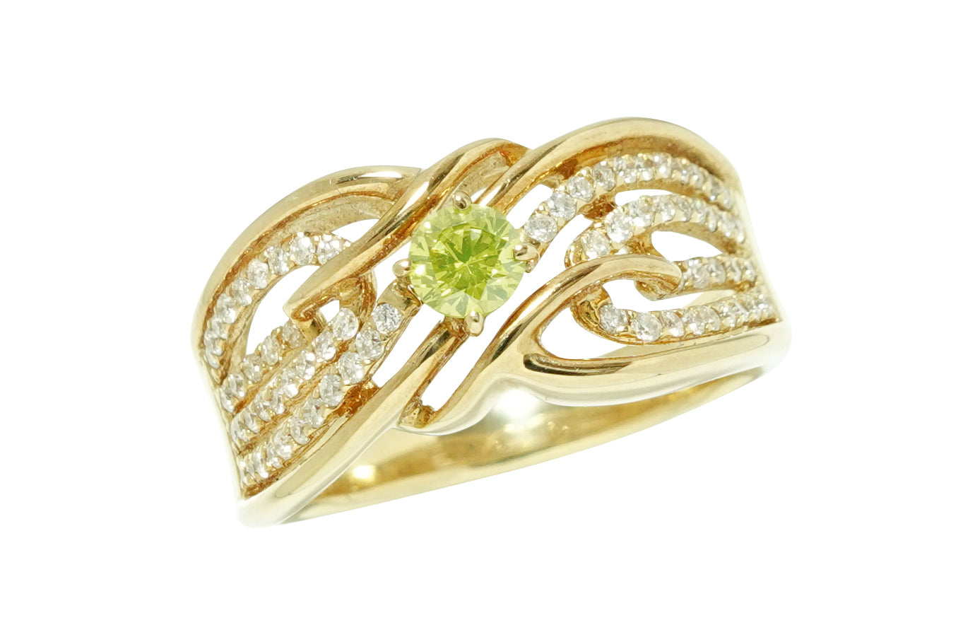 Treated Green Diamond K18処理グリーン/カラーレスダイヤモンドリング