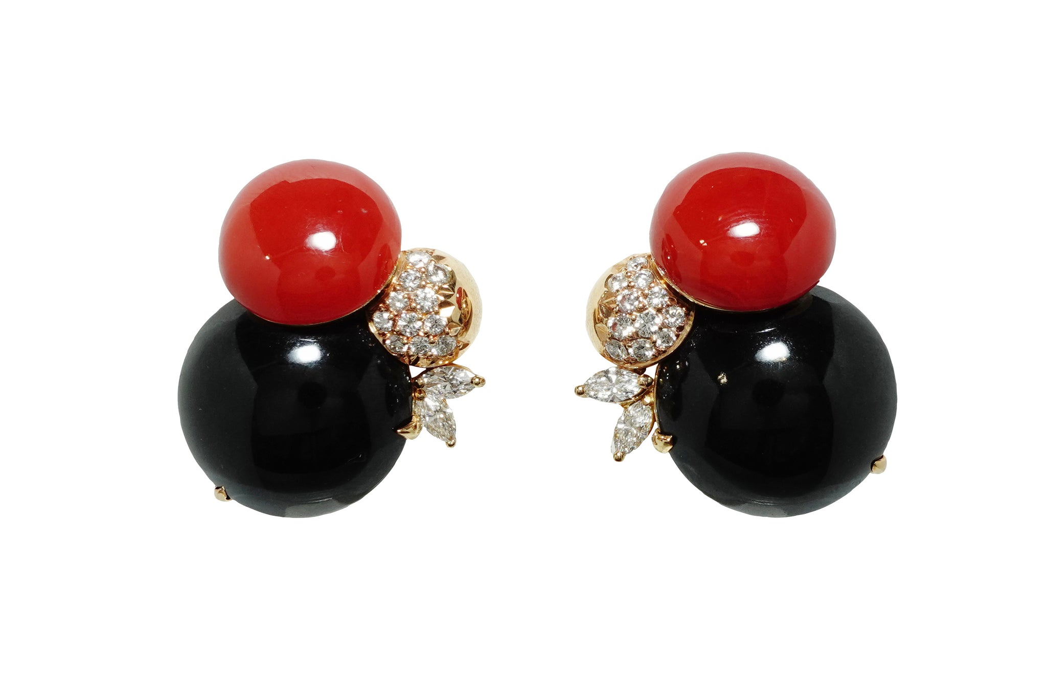 Rudolf Joos 【ルドルフ ヨース】K18珊瑚 ホーンブレンダイト ダイヤモンドイヤリング (NO.305532)