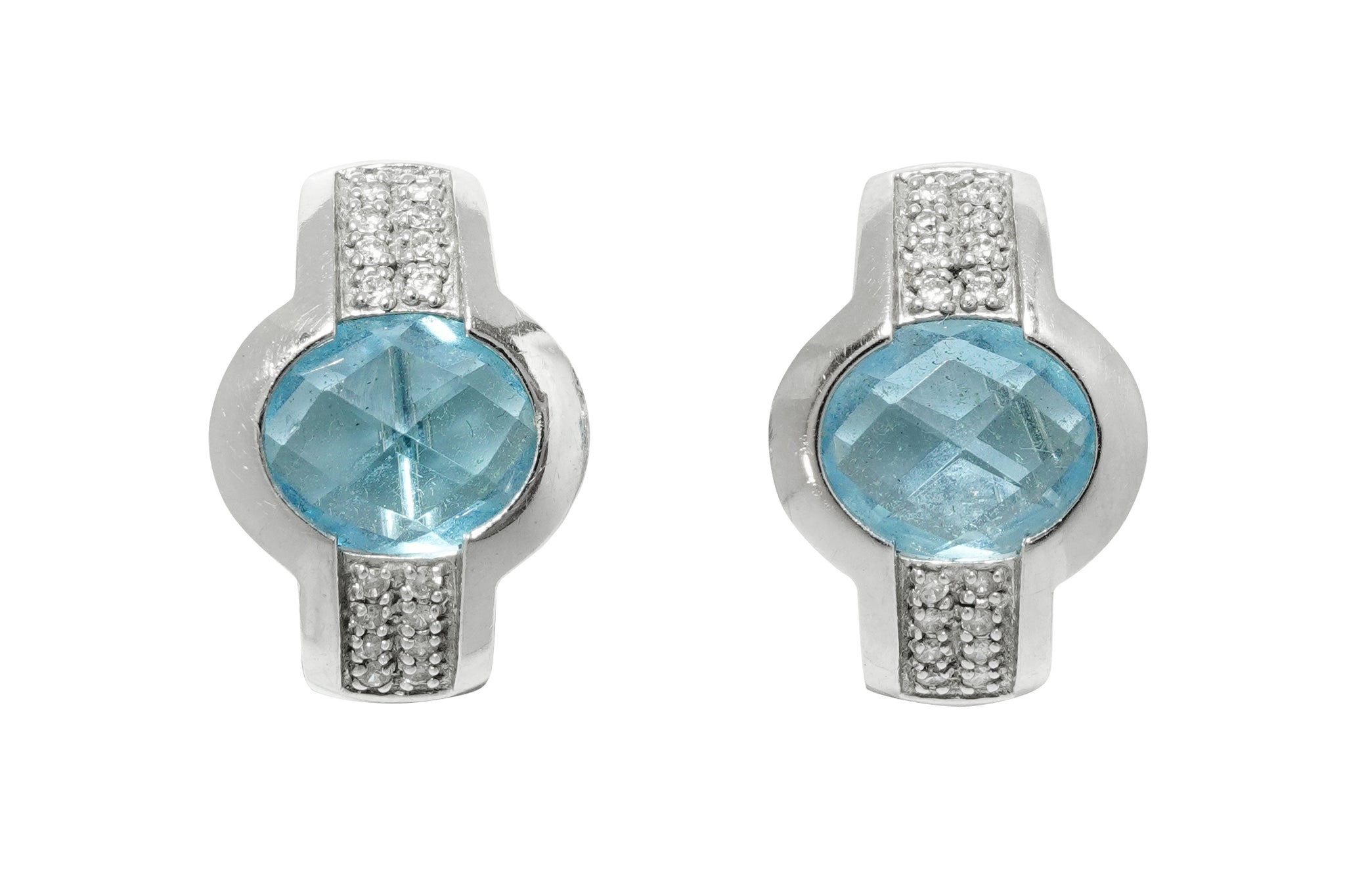 Blue Topaz K18WGブルートパーズ ダイヤモンドイヤリング兼ピアス (NO.305540)