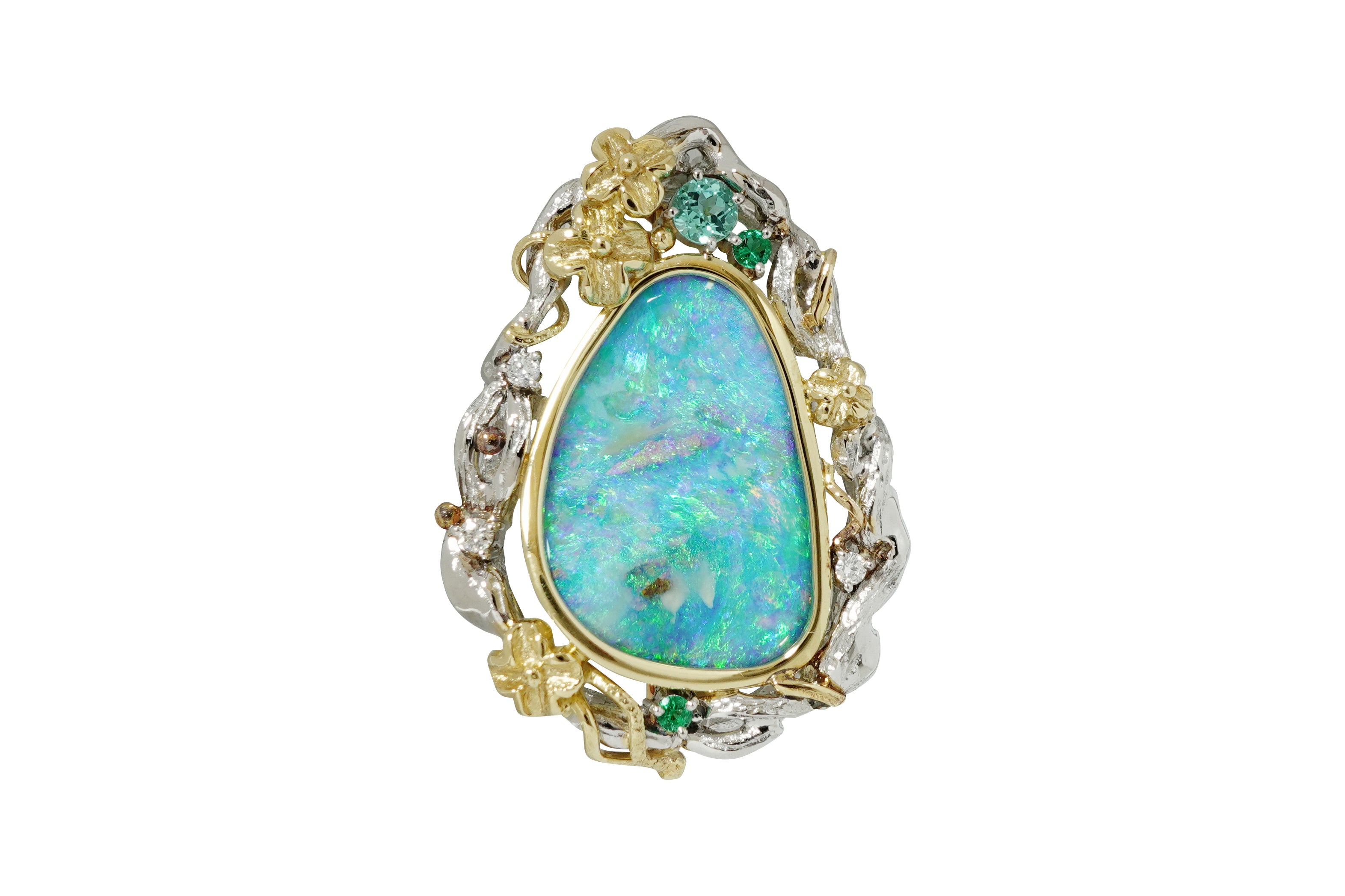 Boulder Opal Pt900/K18ボルダーオパール パライバカラートルマリン 