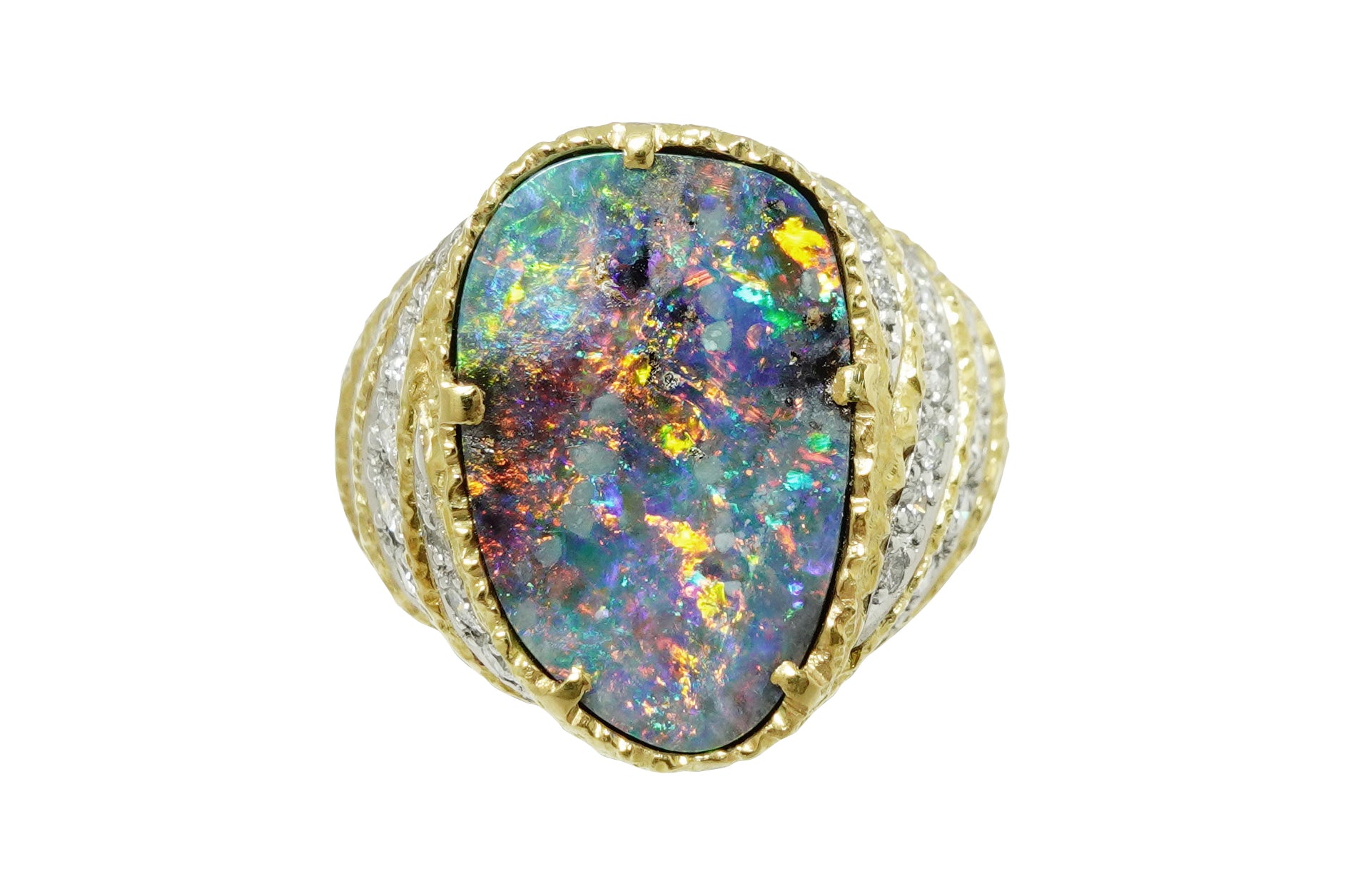 Boulder Opal K18/Pt900ボルダーオパール ダイヤモンドリング (NO 