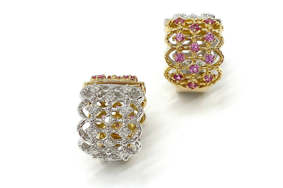 Pink Sapphire K18/WGピンクサファイヤ ダイヤモンドイヤリング (NO.50220)