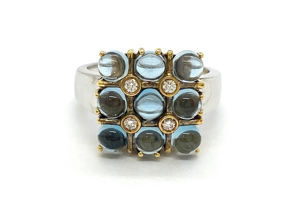 Blue Topaz K18WG/YGブルートパーズ ダイヤモンドリング (NO.36793)